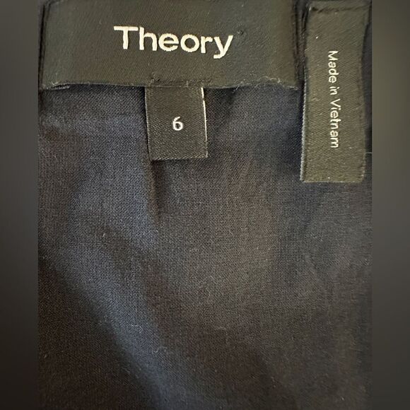 Theory Kayleigh Soft Crunch Linen-Blend Midi Dress Strapless Navy Size 6 - Picture 10 of 12